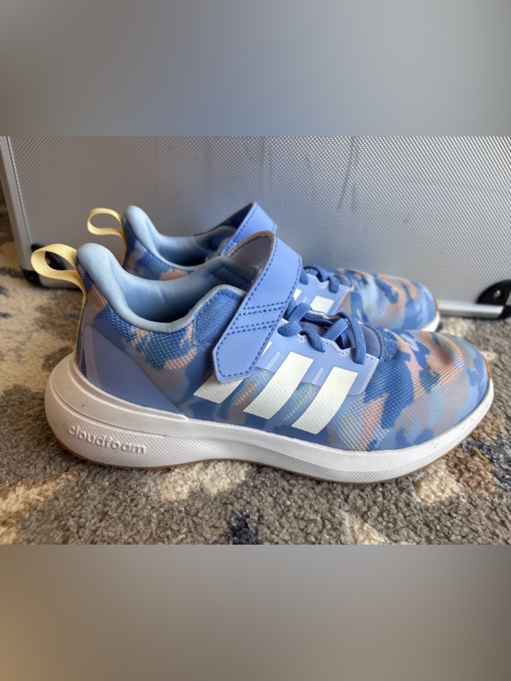 Adidas Cloudfoam Kids Running Shoes Blue Camo Lace Up Velcro Strap Size 3 US